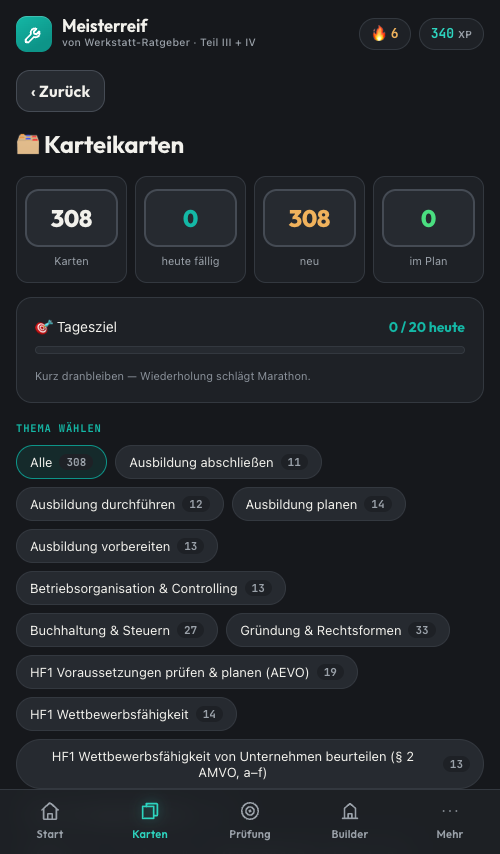 Karteikarten mit Wiederholungs-Automatik